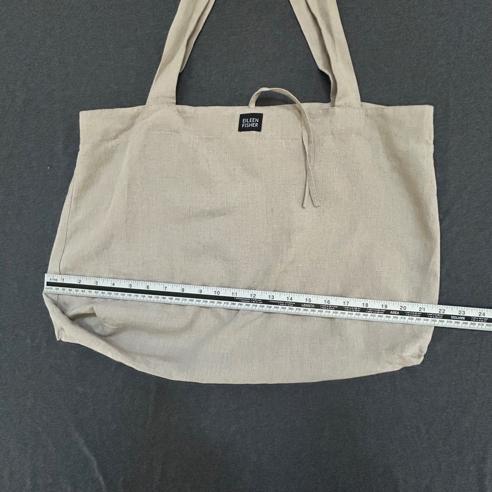 Eileen Fisher Linen Tote Bag Beige Shoulder Shopper Minimalist Tie Closure - Picture 8 of 9